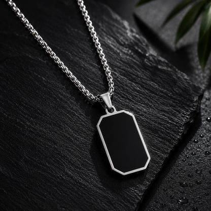 Classic Black Onyx Pendant Necklace – Stainless Steel Box Chain