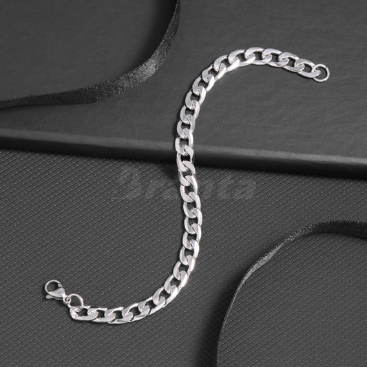 Silver Stainless Steel Curb Bracelet For Men (8.5 Inch)