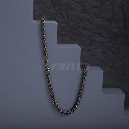 Black Stainless Steel Wheat Chain For Men (21.5 Inch)