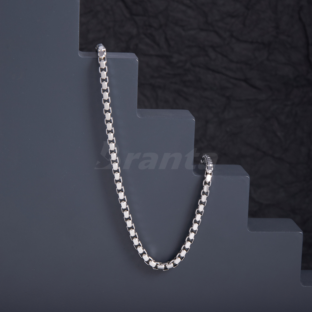 Silver Stainless Steel Italian Box Chain For Men (21.5 Inch)