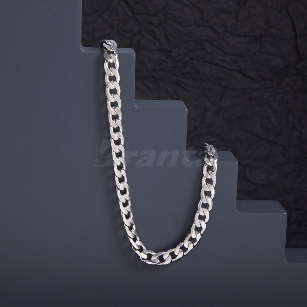 Silver Stainless Steel Curb Chain For Men (21.5 Inch)