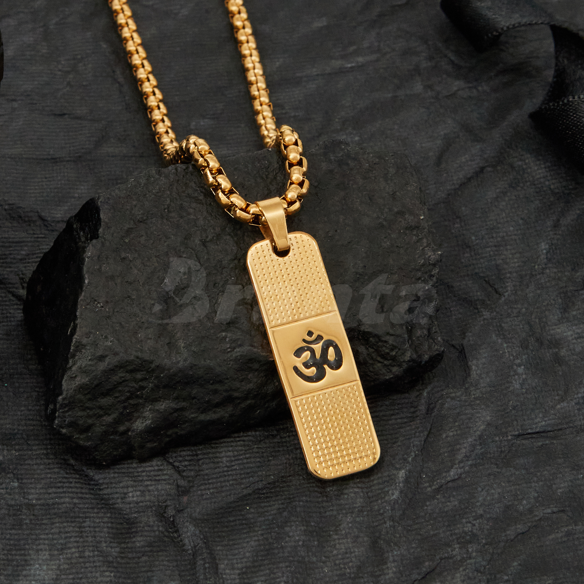 Om Pendant Dotted Design Gold Chain For Men 24 Inch