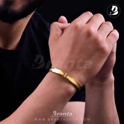 Matte and Shiny Finish with Three  Diamond Gold Bracelet for Men