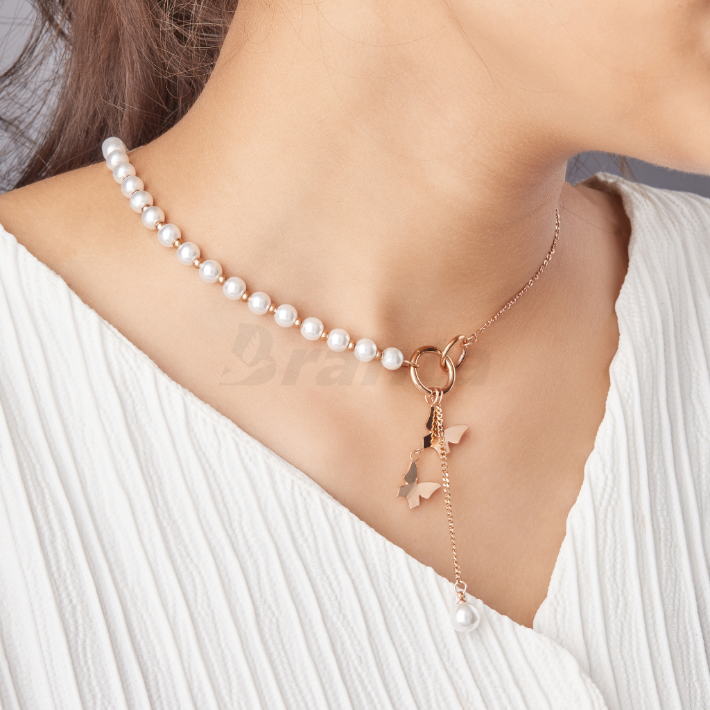 Butterfly Pearl Charm Necklace