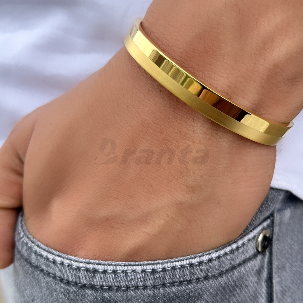 Royal Leather Black Bracelet for Men / Gold Mens Wristband – All-For-Men