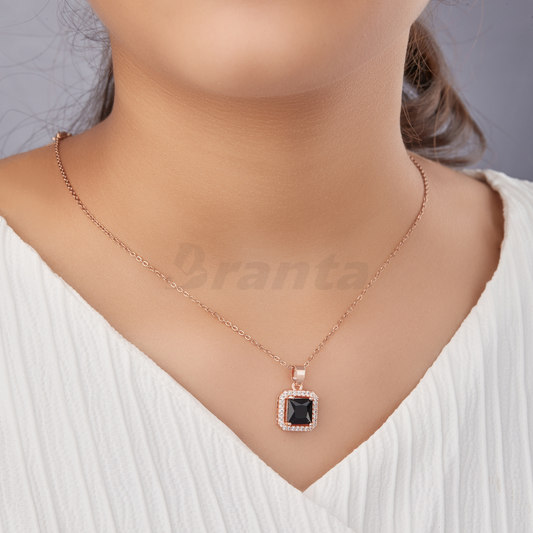 Black Square Crystal Pendant Rose Gold Necklace For Women