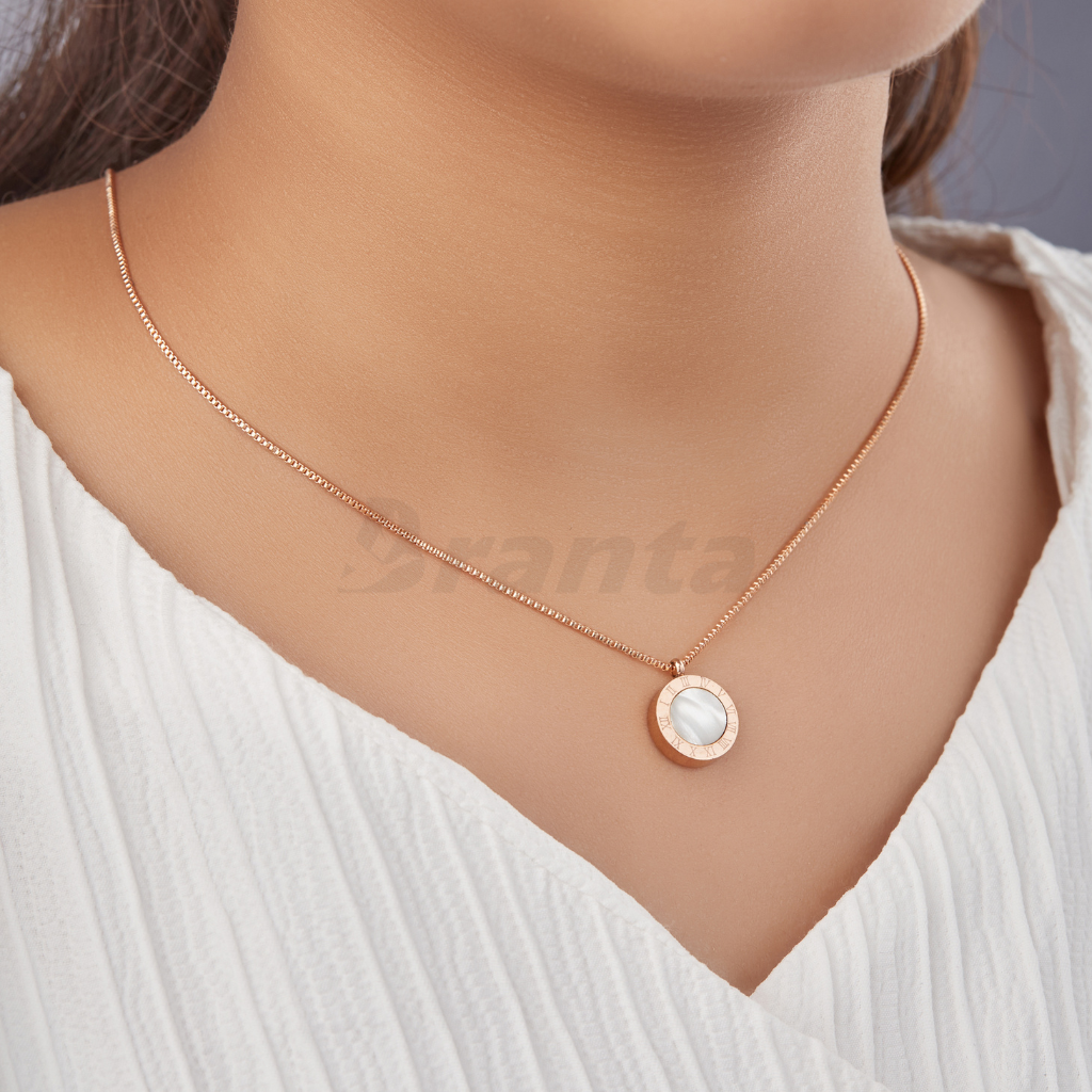 Roman Numeral Reversible Pendant Rose Gold Necklace For Women