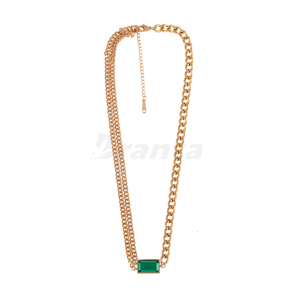 Rectangle Emerald Cuban Link Chain Necklace