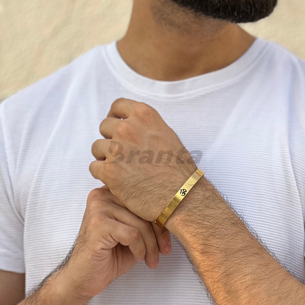Om Dotted-Pattern Gold Men's Bracelet