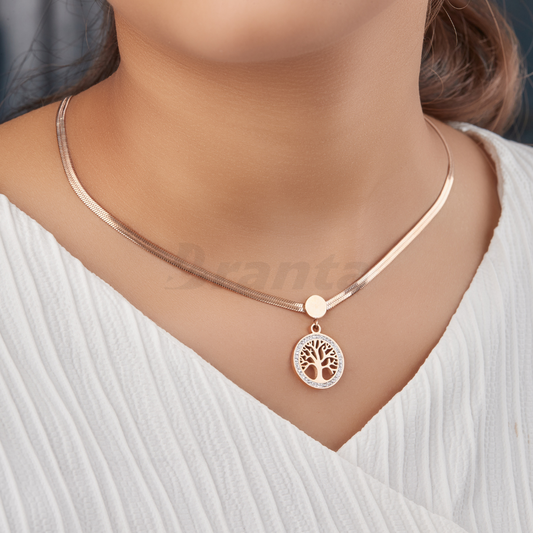 Life Tree Pendant Snake Rose Gold Necklace For Women
