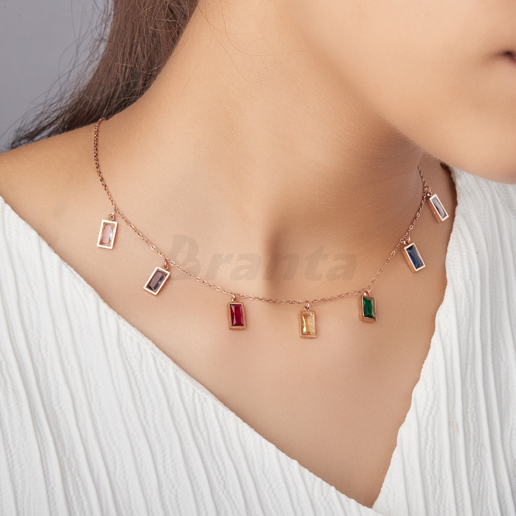 Colorful Zircon Tiny Rectangle Choker Necklace For Women