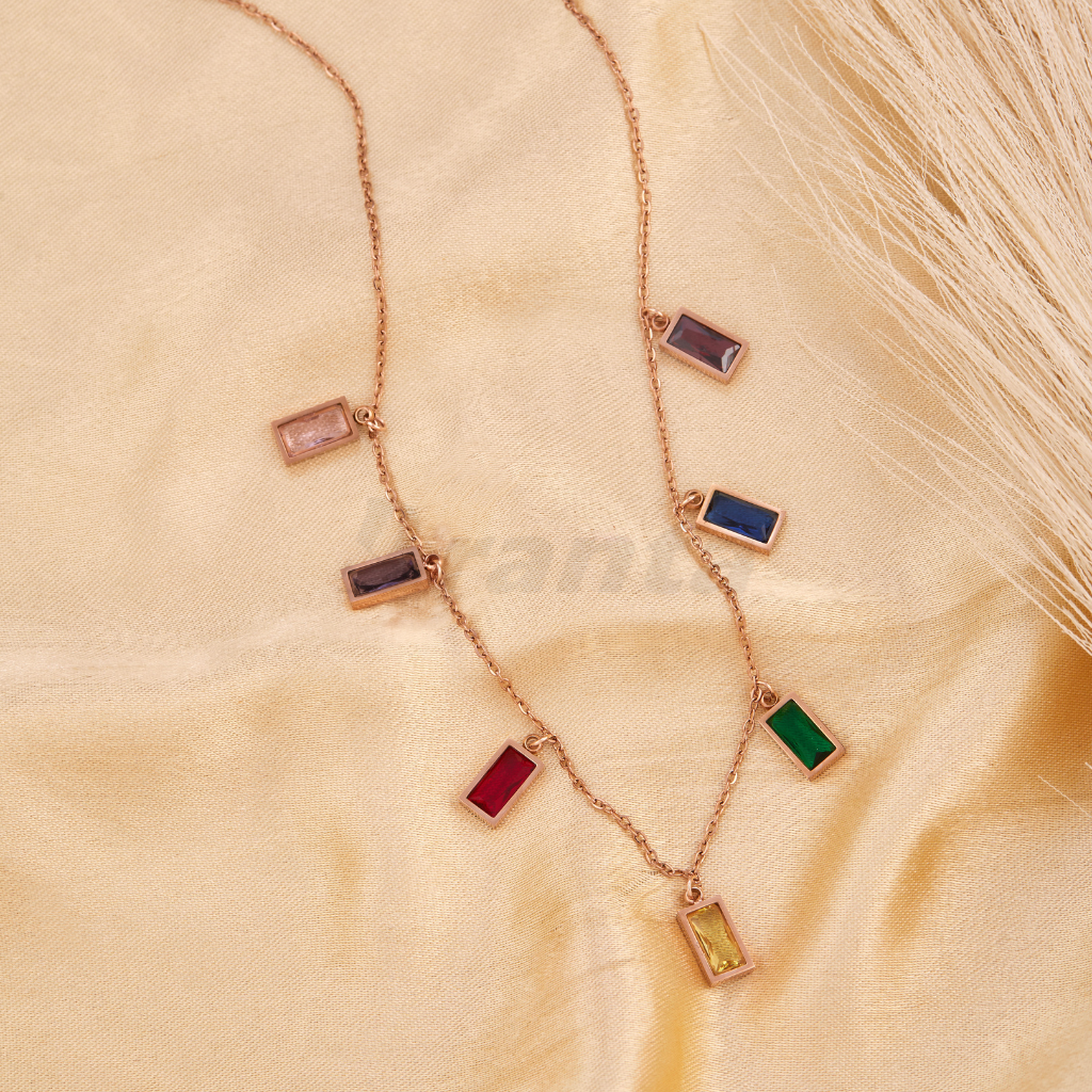 Colorful Zircon Tiny Rectangle Choker Necklace For Women