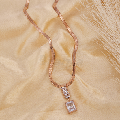 White Rectangle Diamond Pendant Necklace