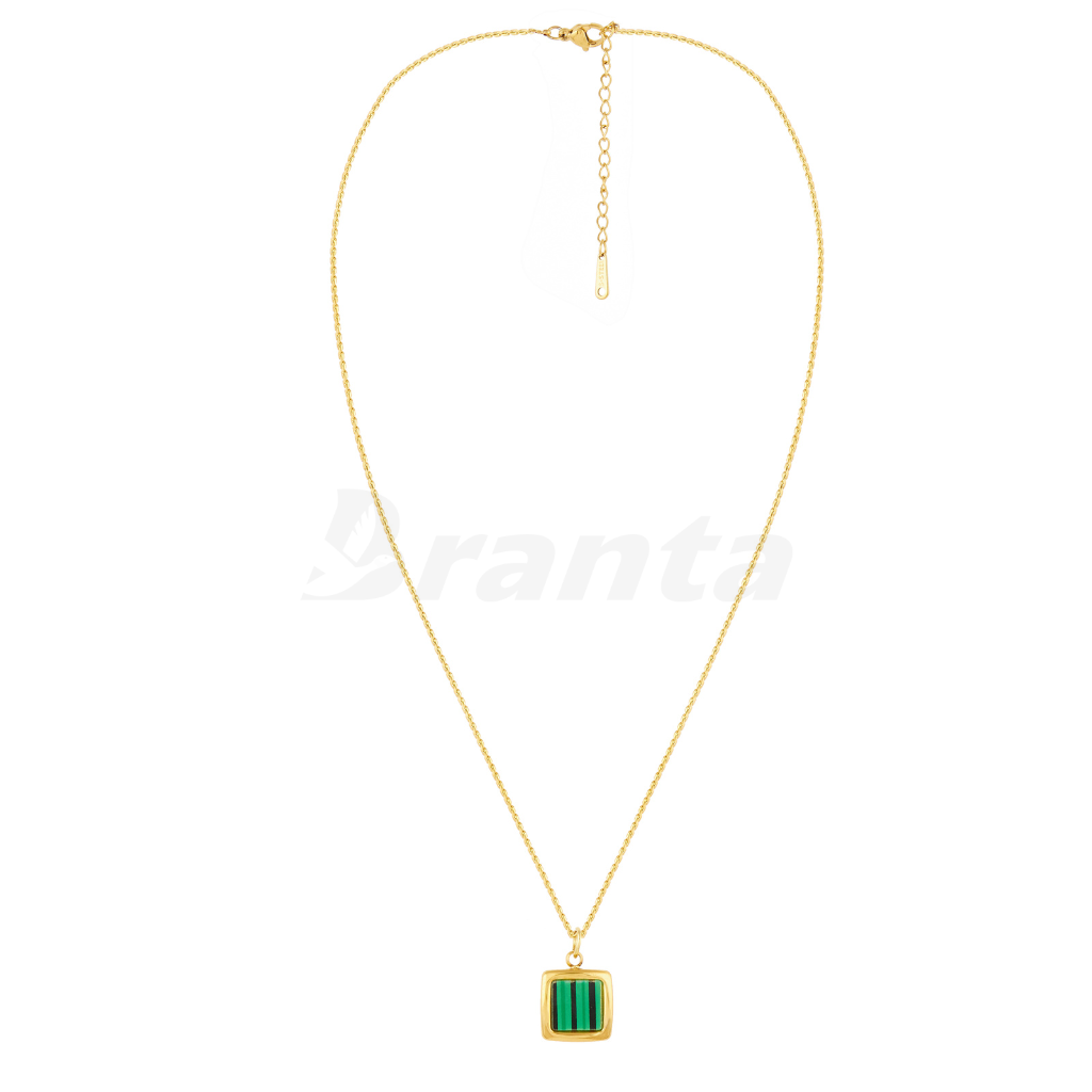 Gold Malachite Green Square Charm Pendant Necklace
