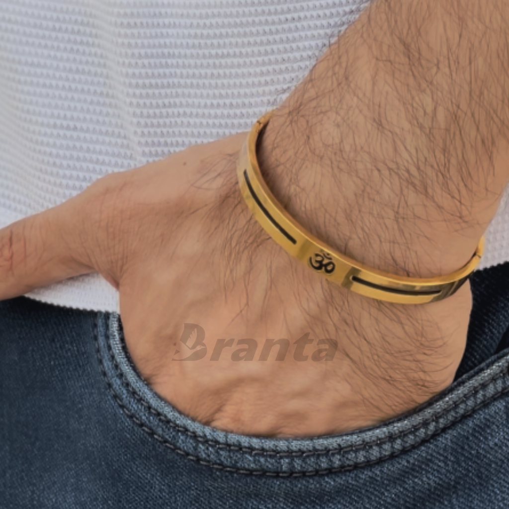 Om Men s Gold Bracelet With Black Line