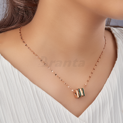 Emerald Brilliance Pendant Rose Gold Necklace For Women