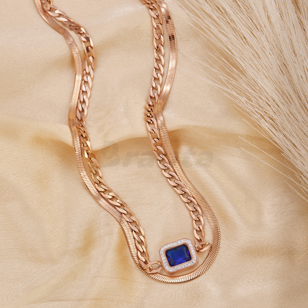blue diamoond rose gold necklace