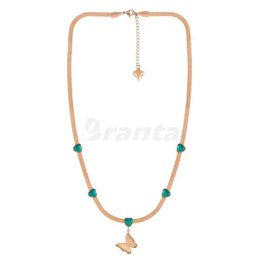 Butterfly Pendant Heart Emerald Necklace
