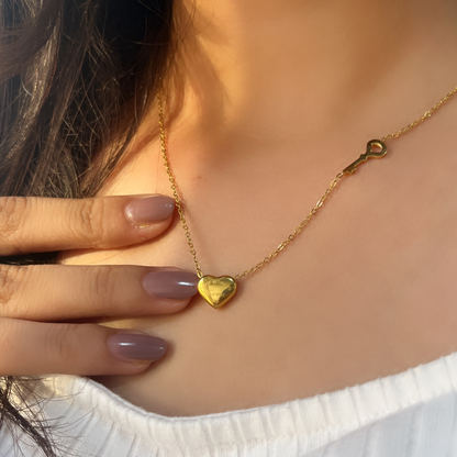 Golden Heart and Key Necklace