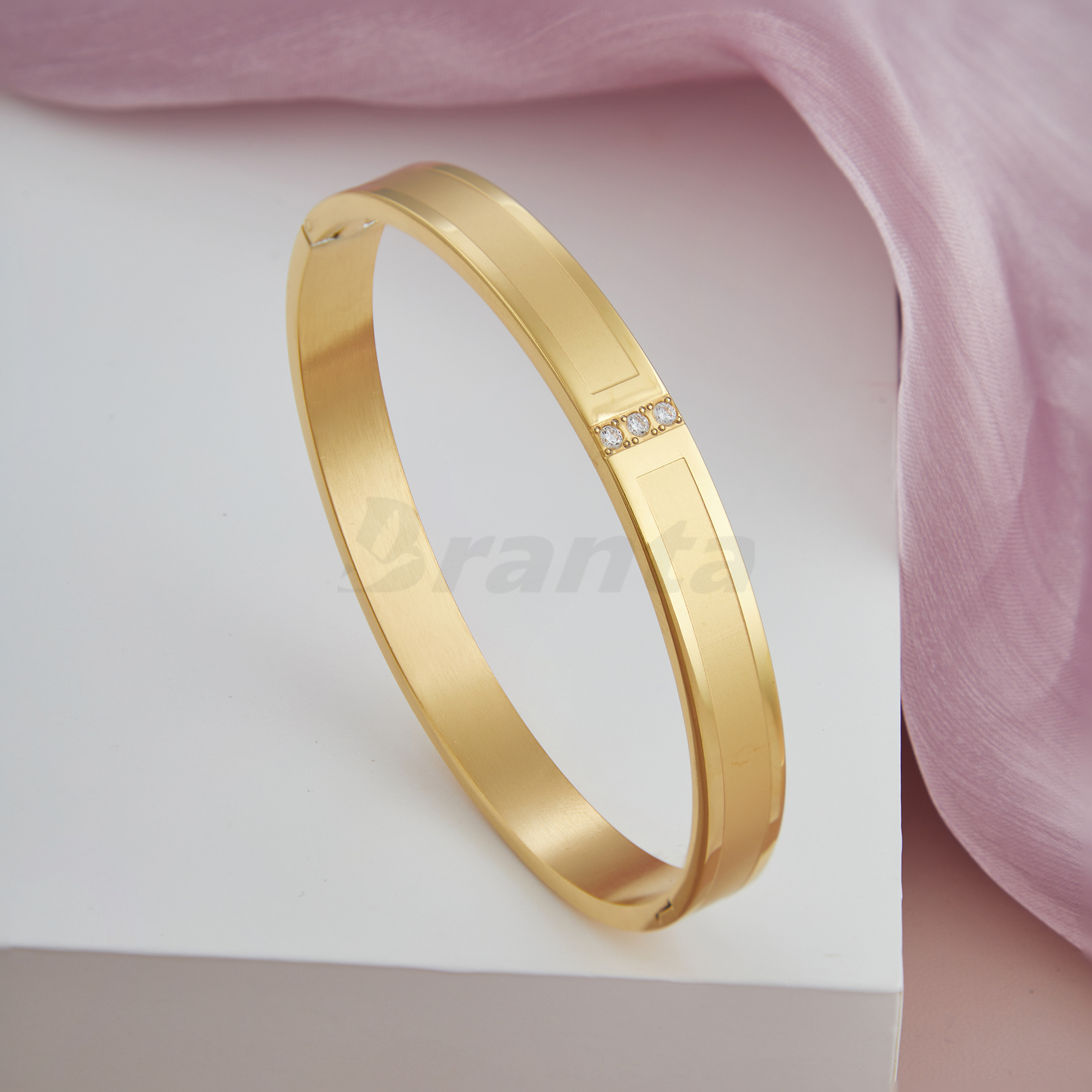Matte and Shiny Finish with Three  Diamond Gold Bracelet for Men