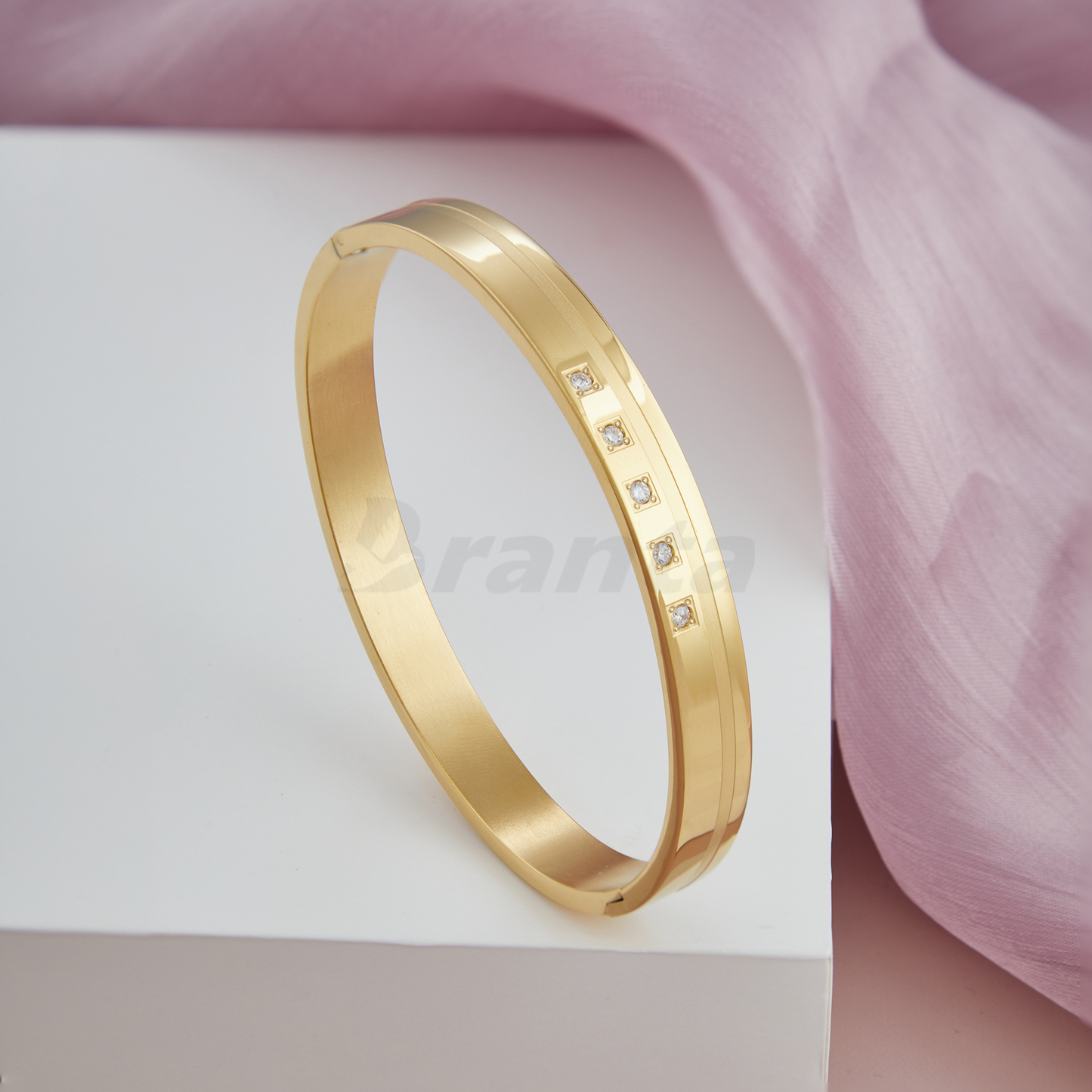 Premium Lined Five Diamond Stainless Steel Gold Bracelet for Men