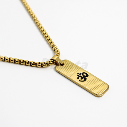 Om Pendant Dotted Design Gold Chain For Men (24 Inch)