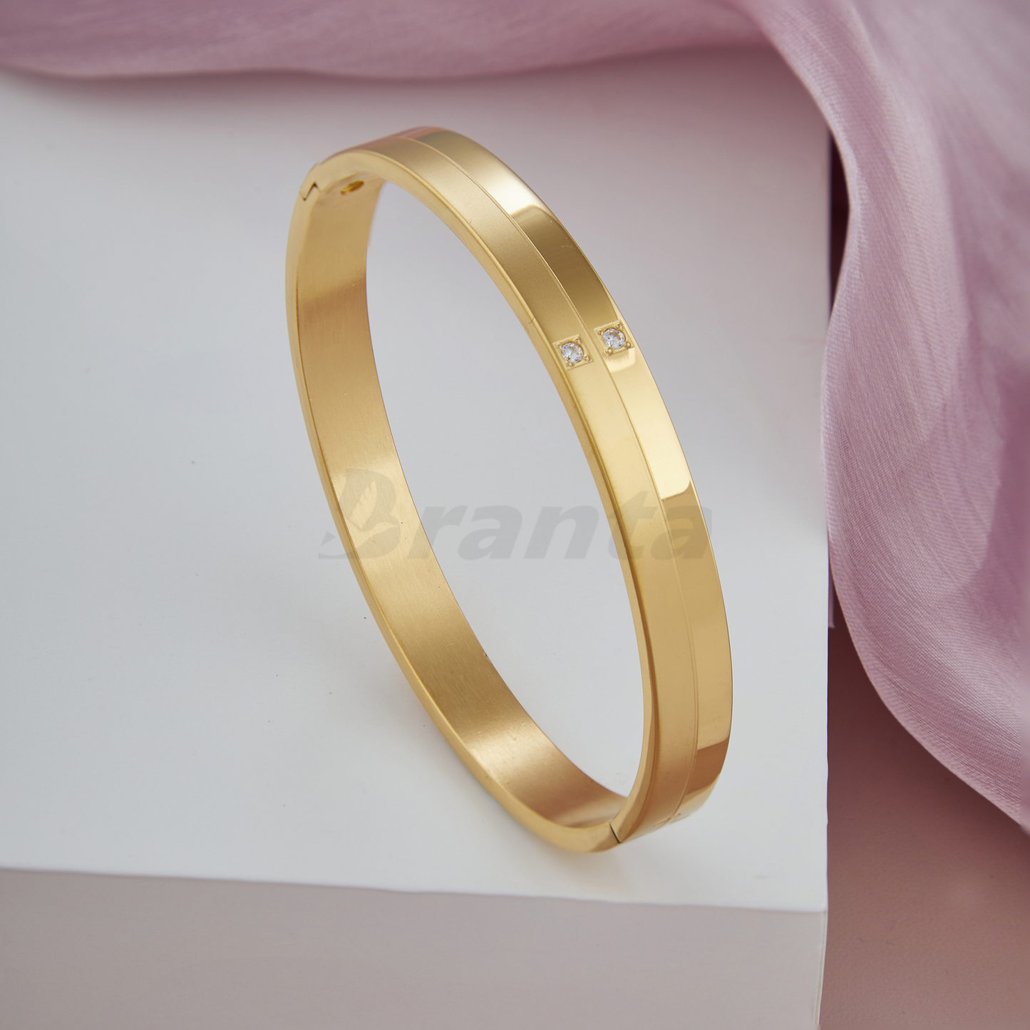 Matte Shiny Gold Bracelet For Men With Two Diamonds