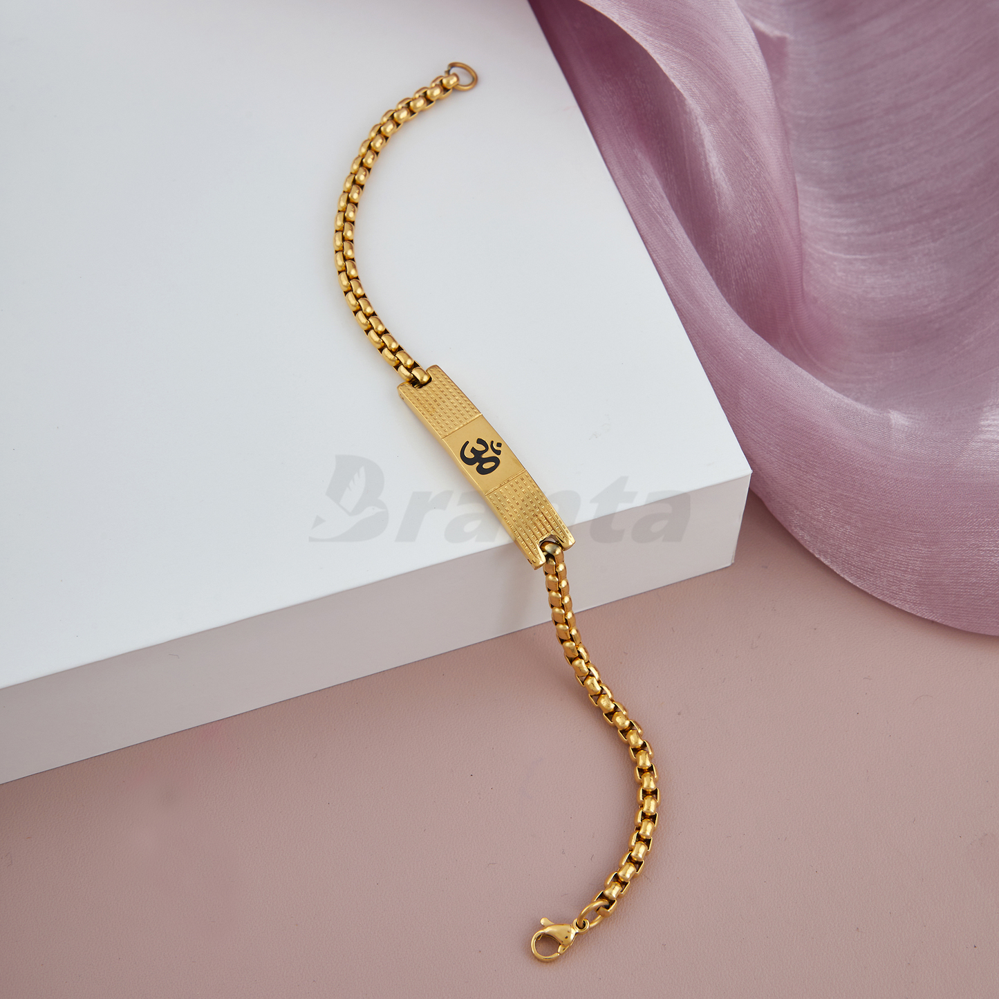 Premium Om Loose Gold Bracelet For Men With Dotted Pattern (8 Inch)