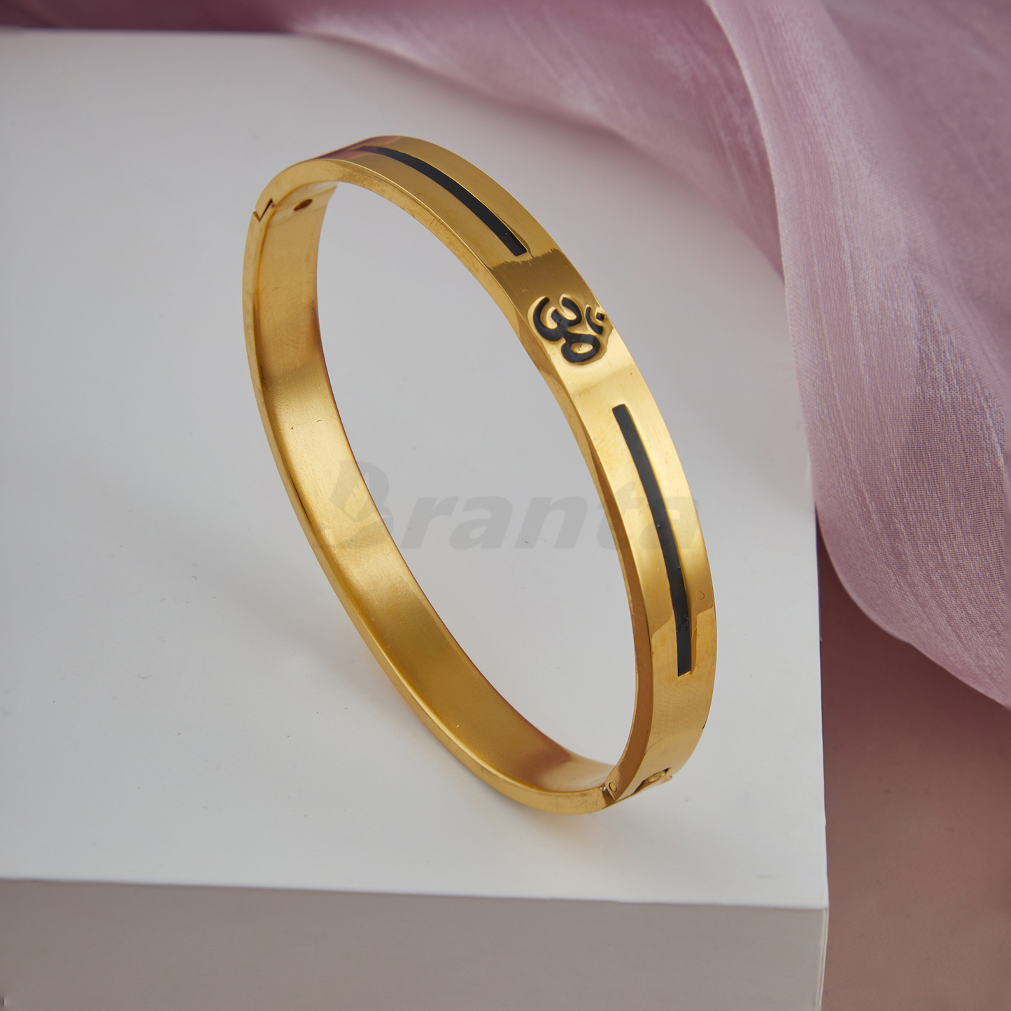 Om Men's Gold Bracelet With Black Line