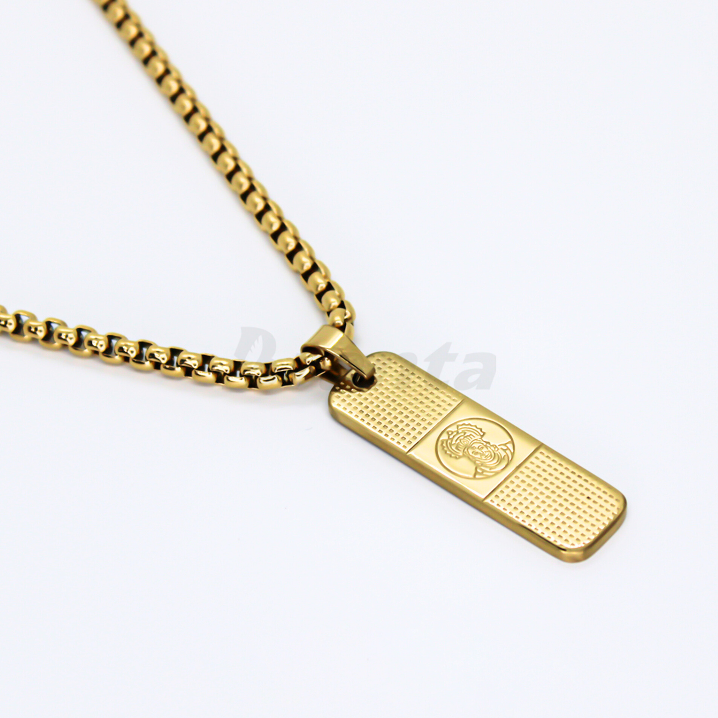 Hanuman Pendant With Dotted Pattern Gold Stainless Steel Necklace Chain For Men (24 Inch)