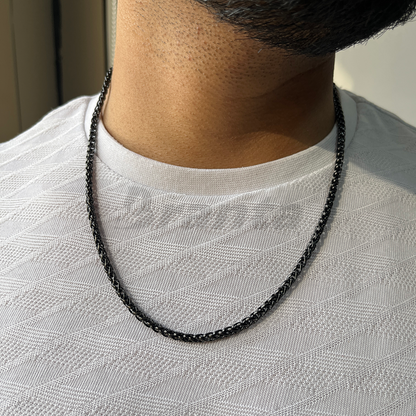 Black Stainless Steel Wheat Chain For Men (21.5 Inch)