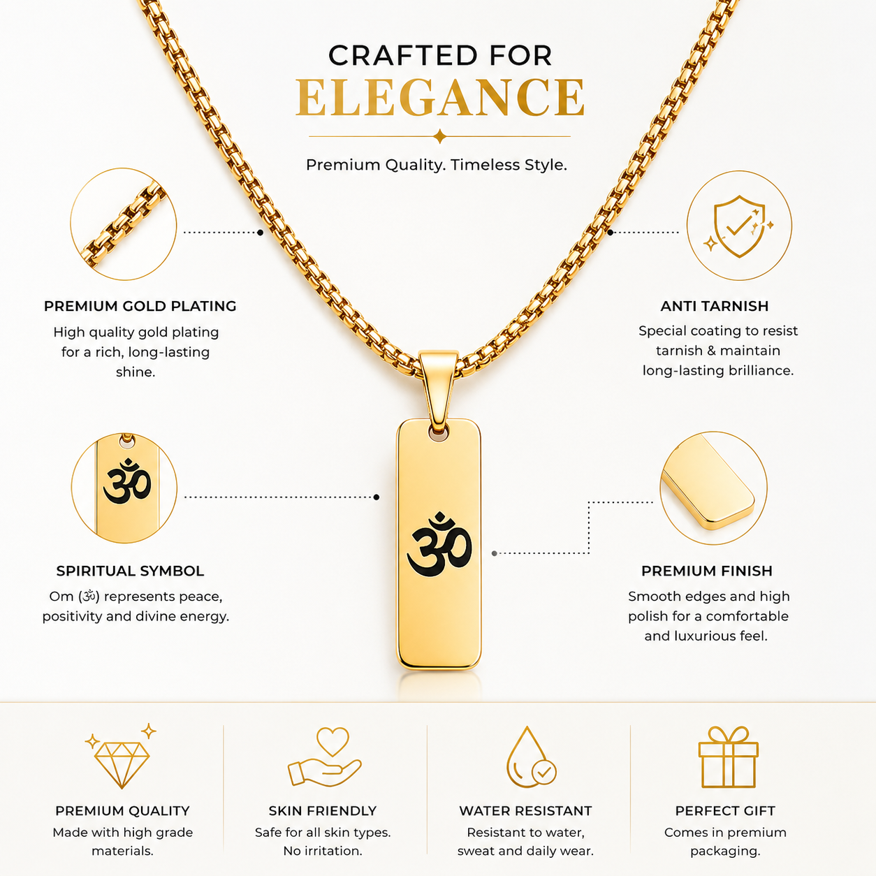 Om Shiny Finish Necklace For Men (24 Inch)