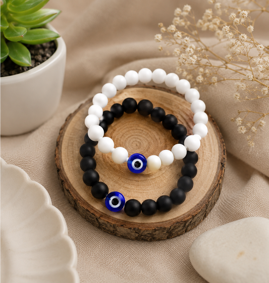 Black & White Evil Eye Protective Stone Bracelets For Women