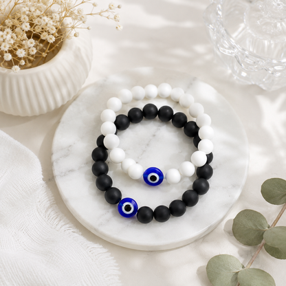 Black & White Evil Eye Protective Stone Bracelets For Women