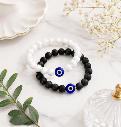 Black & White Evil Eye Protective Stone Bracelets For Women