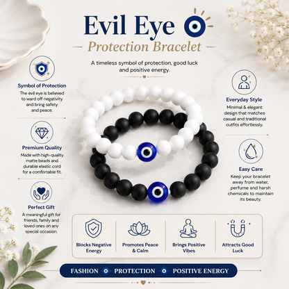 Black & White Evil Eye Protective Stone Bracelets For Women