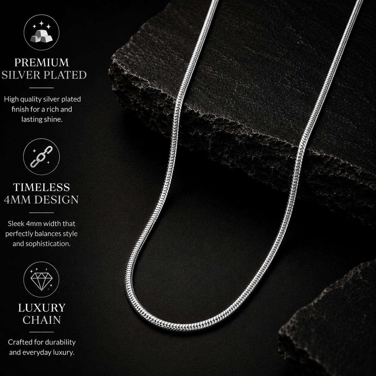 Silver Plated Snake Chain For Men