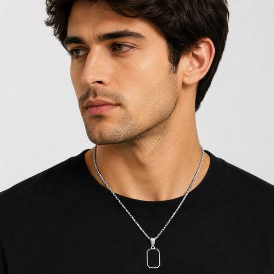 Classic Black Onyx Pendant Necklace – Stainless Steel Box Chain