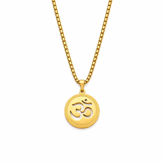 Gold Plated Detailed Cutwork Om Pendant Chain for Men | Aum Spiritual Necklace