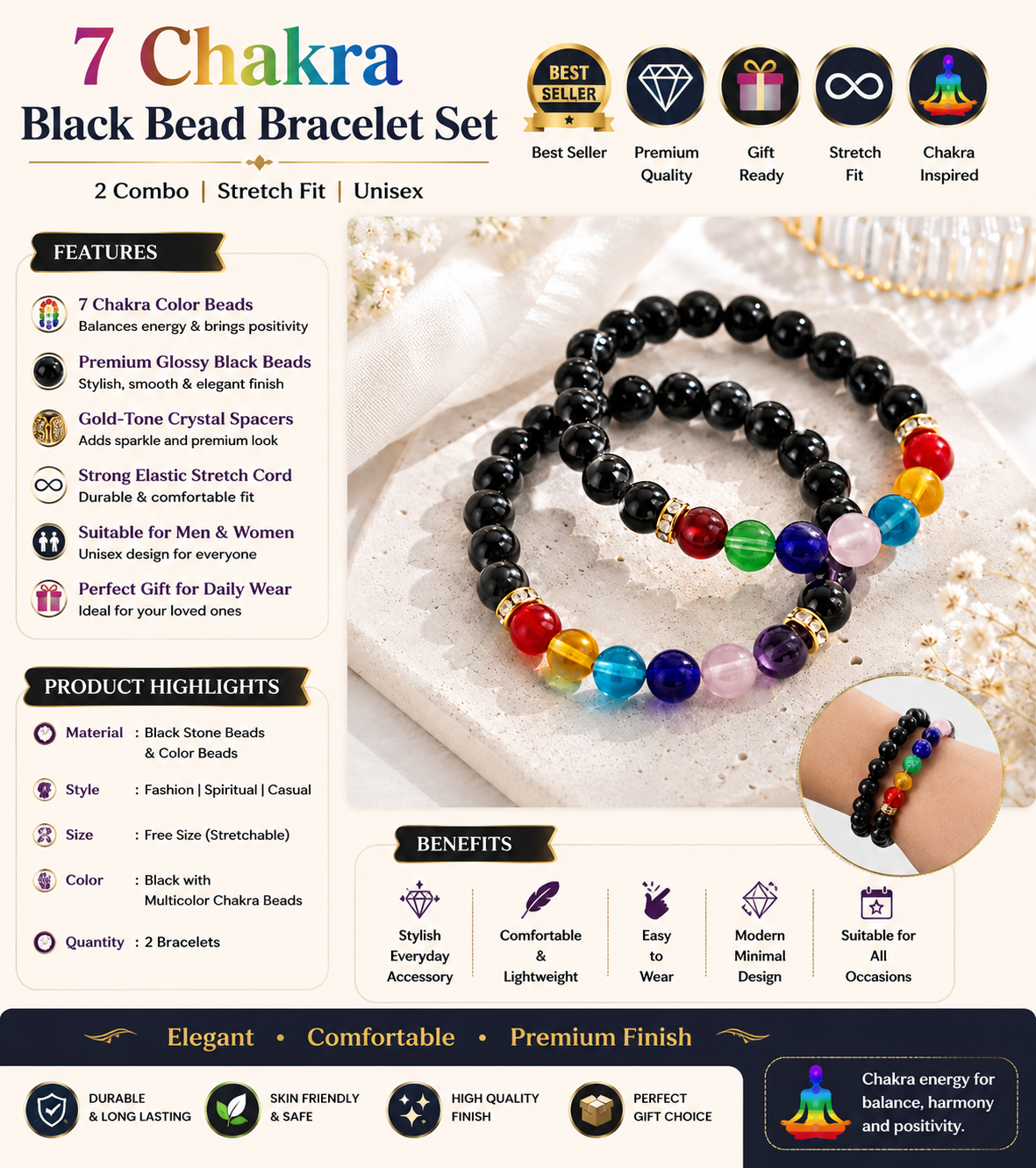 Balance With 7 Chakra Bracelet For Women Combo