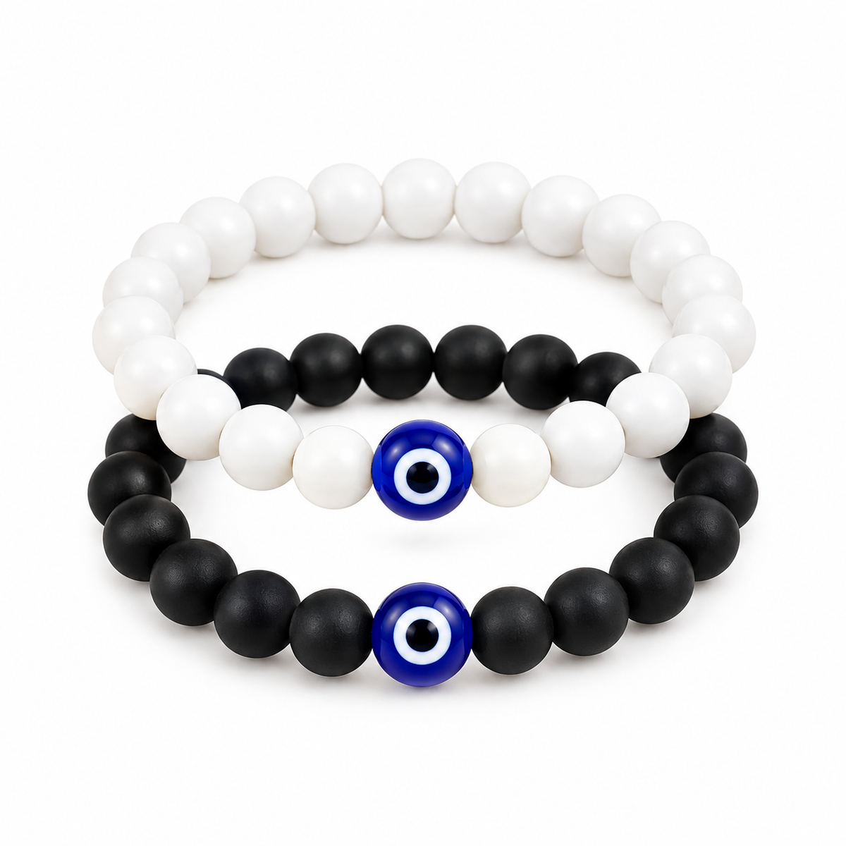 Black & White Evil Eye Protective Stone Bracelets For Women