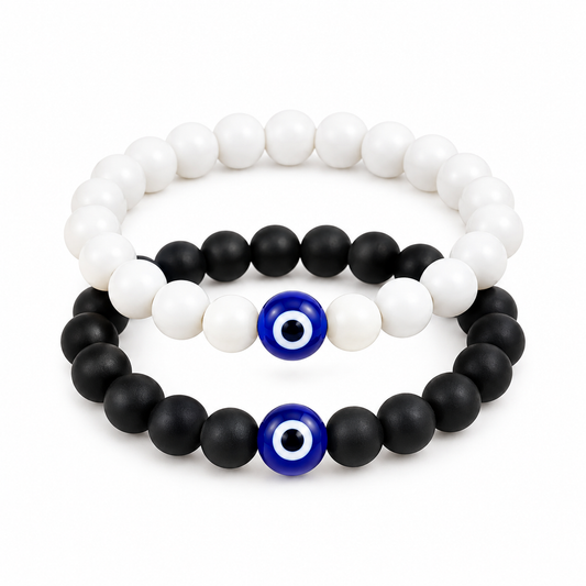 Black & White Evil Eye Protective Stone Bracelets For Women