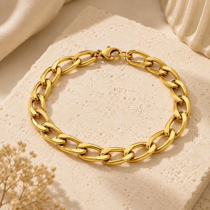 Classic Gold Curb Chain Bracelet (8 Inch)