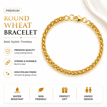 Round Wheat Bracelet For Men (8 Inch)