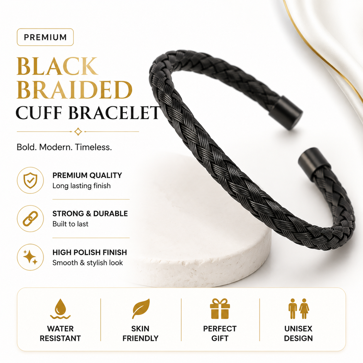 Black Fashion Charm Cuff Bracelet For Men