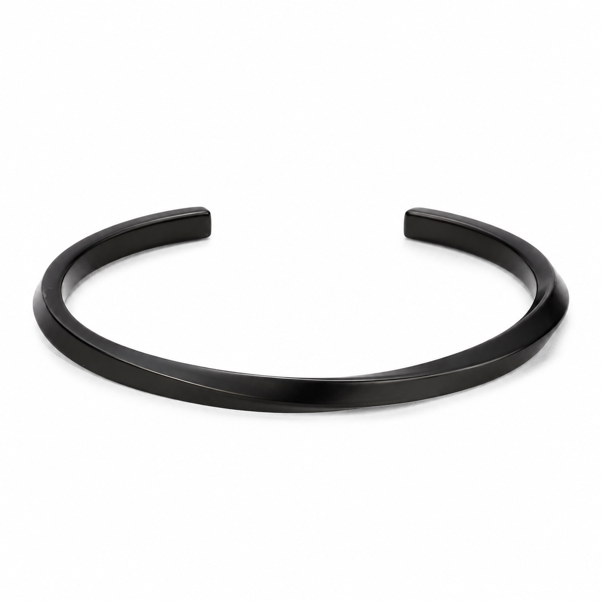 Black Stainless Steel Solid Twisted Cuff Bracelet For Men