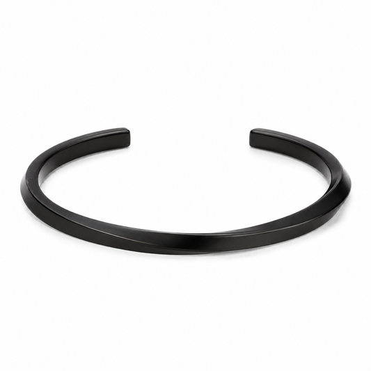 Black Stainless Steel Solid Twisted Cuff Bracelet For Men