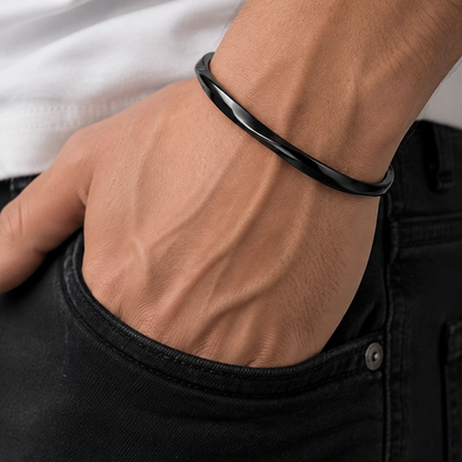 Black Stainless Steel Solid Twisted Cuff Bracelet For Men