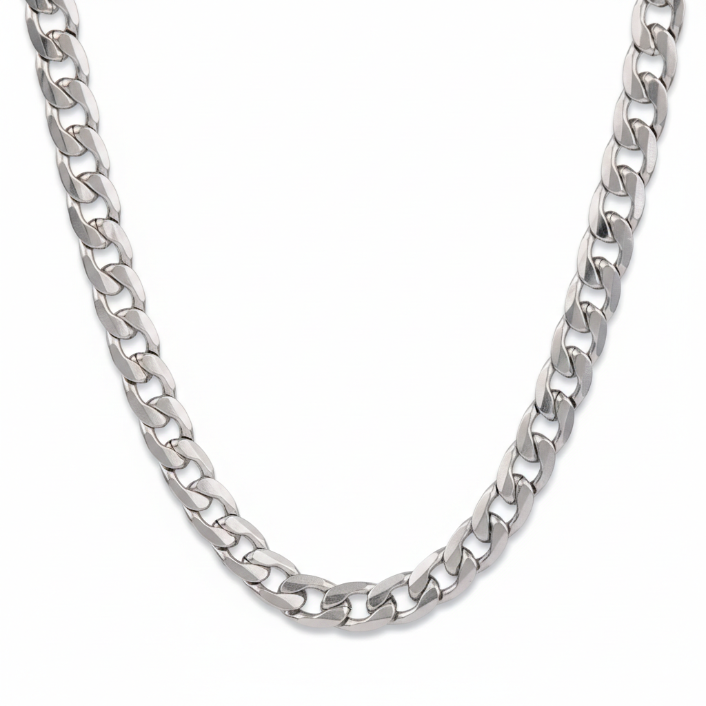 Silver Stainless Steel Curb Chain For Men (21.5 Inch)