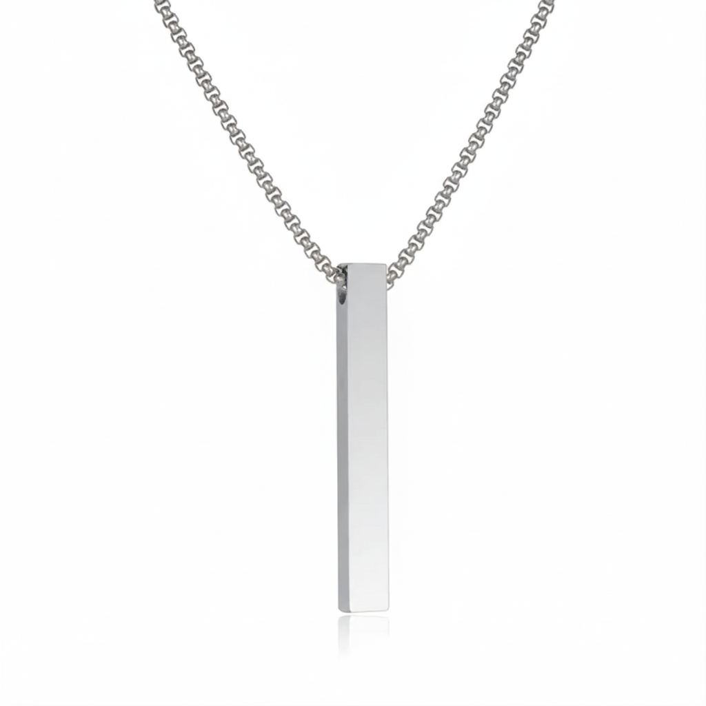 Silver Bar Pendant Chain Necklace For Men